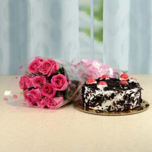 pink roses and cake